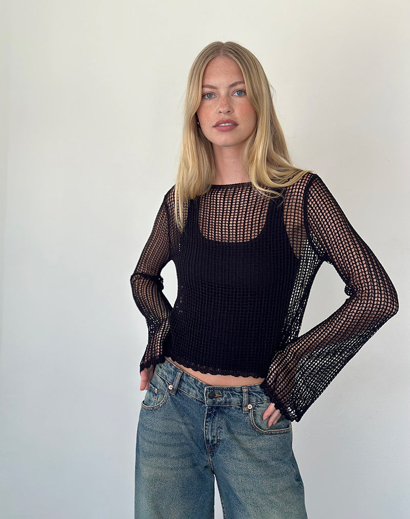 Jessamyn Open Knit Pullover in Schwarz