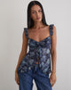 Image of Jibola Top aus Mesh Arty Flowers Dunkelblau