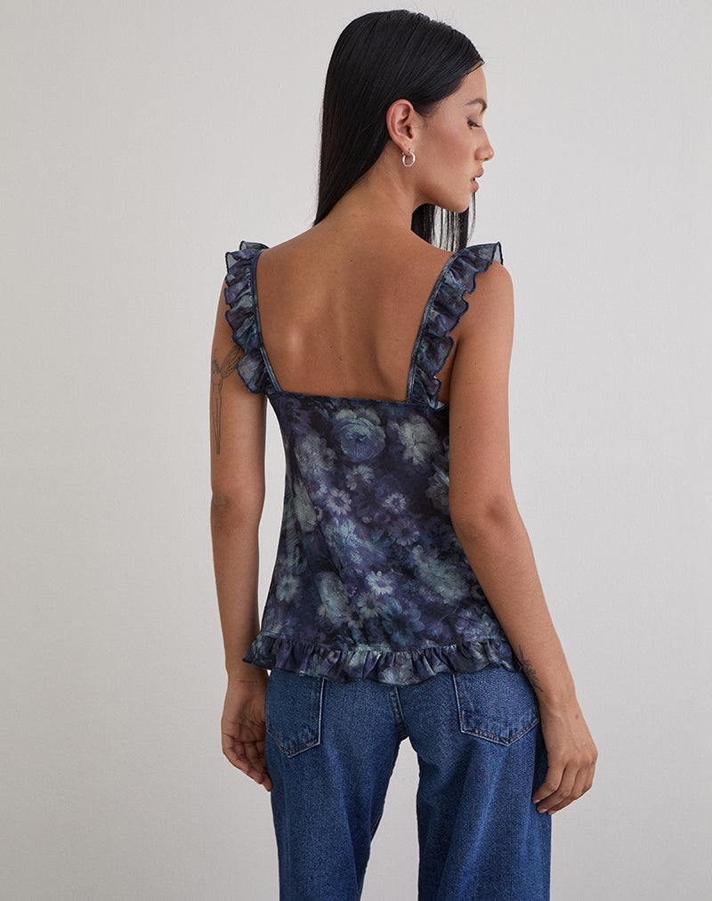 Image of Jibola Top aus Mesh Arty Flowers Dunkelblau