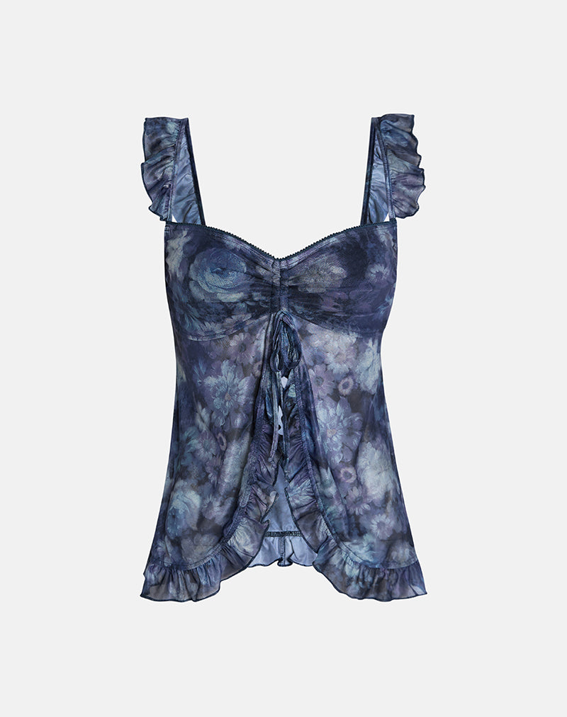 Image of Jibola Top aus Mesh Arty Flowers Dunkelblau