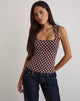 Image of Jinalo Sweetheart Top in Braun mit kleinen cremefarbenen Polka-Prints