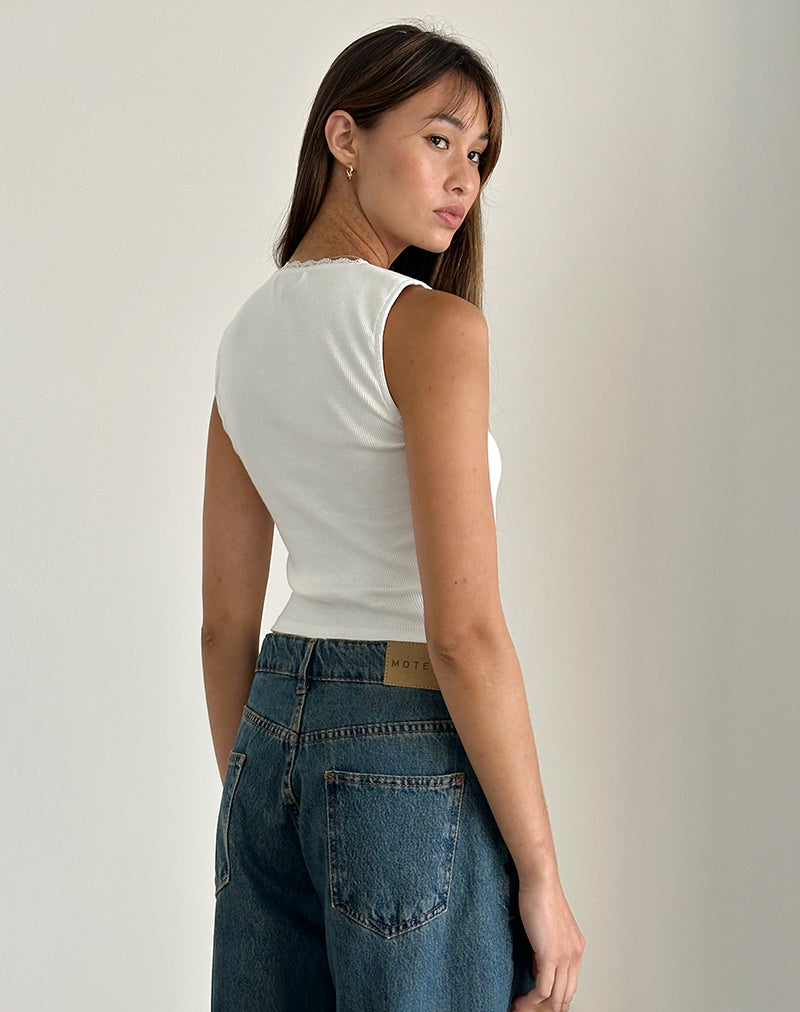 Image of Jinila Top in Off White mit Schleife und Spitzenbesatz