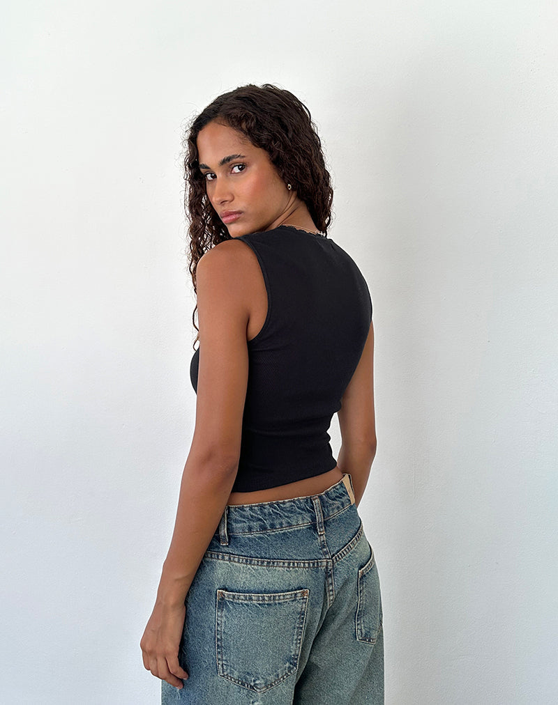 Image of Jinila Top in Schwarz mit Spitzenbesatz und Schleife