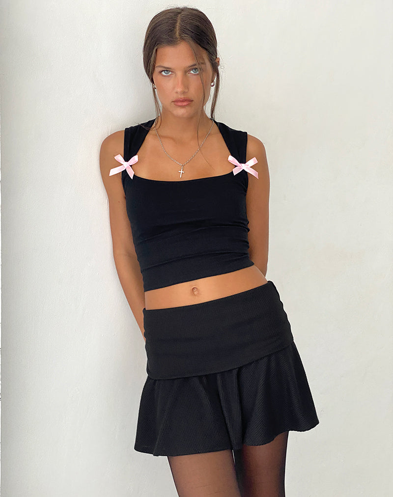 Image of Jiniso Crop Top in Schwarz mit rosa Schleifen