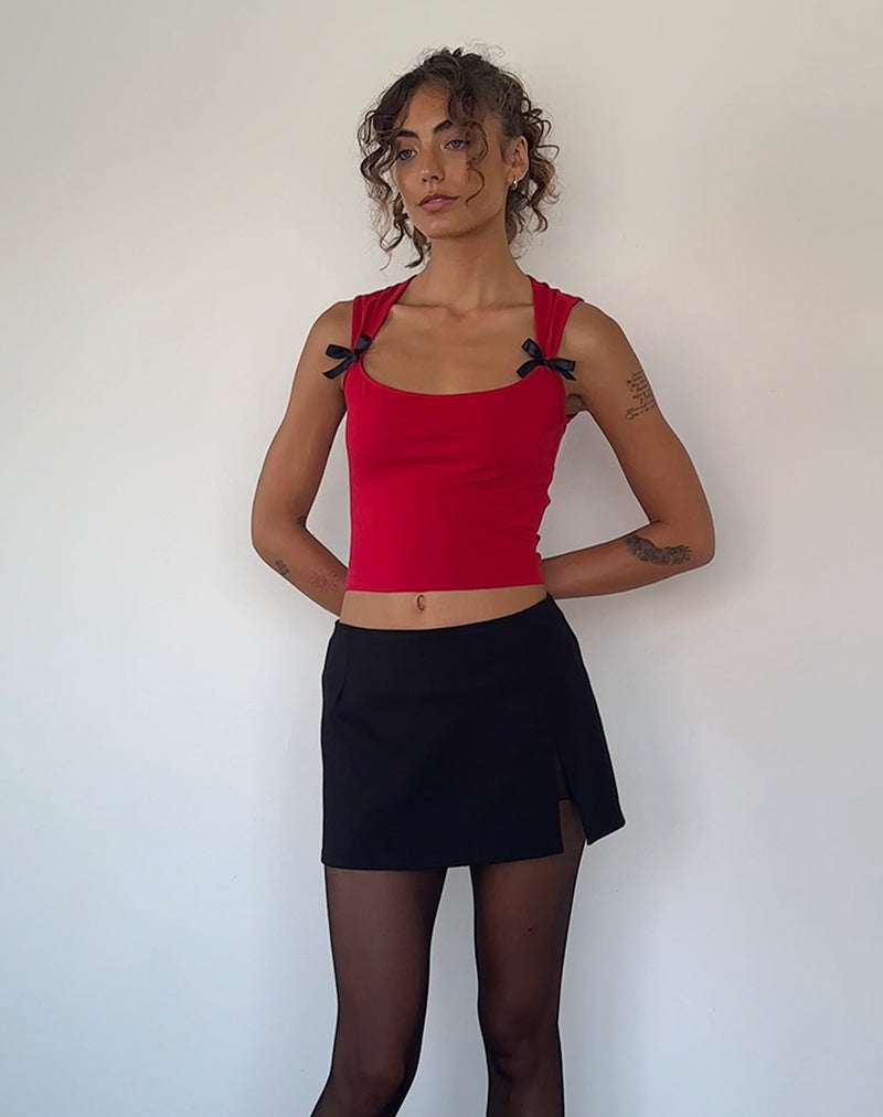 Image of Jiniso Crop Top in Adrenalinrot mit schwarzen Schleifen
