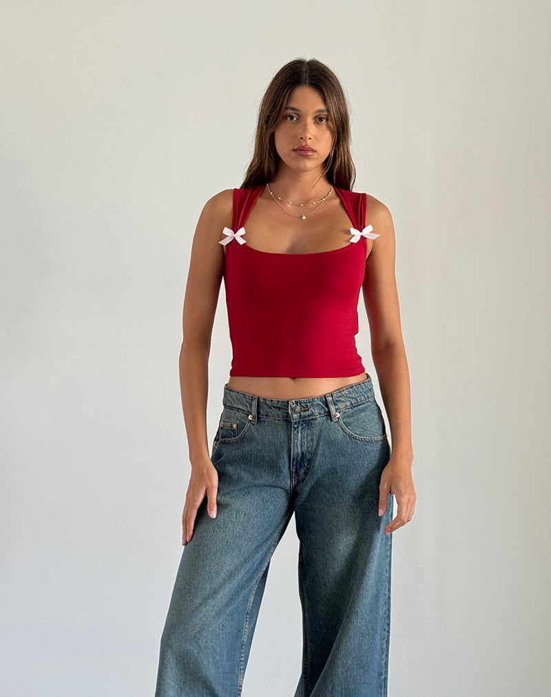 Image of Jiniso Crop Top in Adrenalinrot mit rosa Schleifen