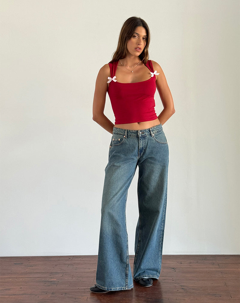 Jiniso Crop Top in Adrenalinrot mit rosa Schleifen
