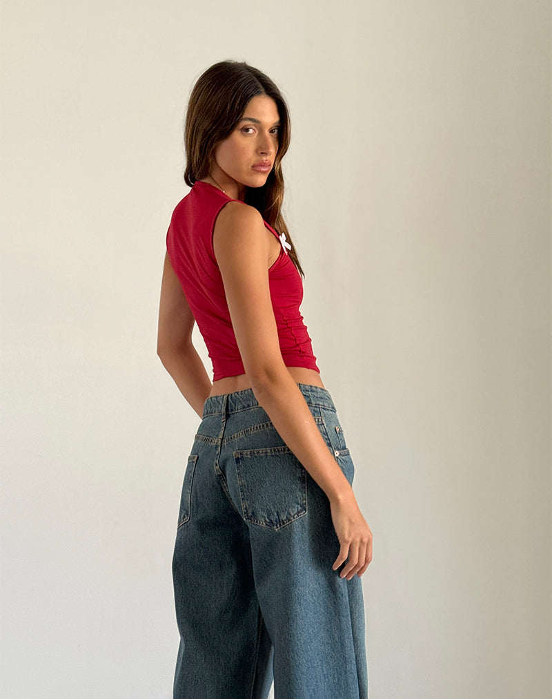 Image of Jiniso Crop Top in Adrenalinrot mit rosa Schleifen