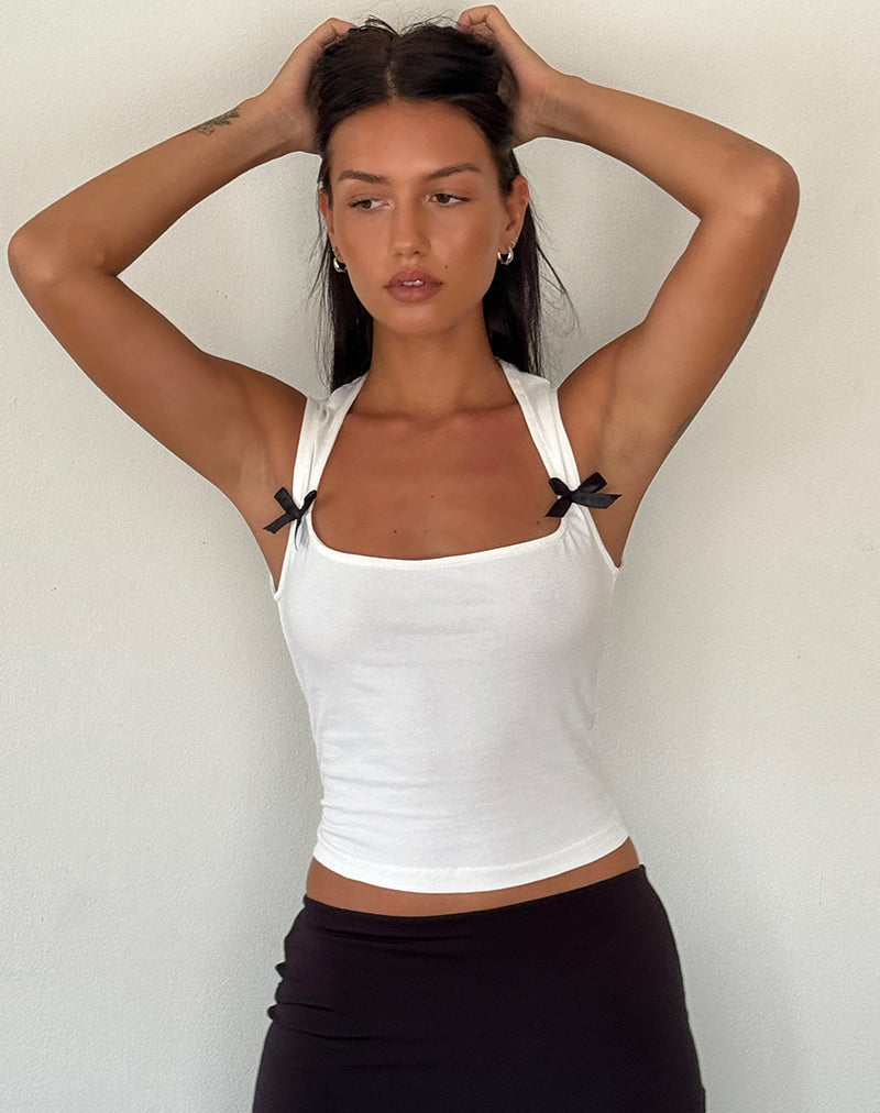 Image of Jiniso Crop Top in Off White mit schwarzen Schleifen