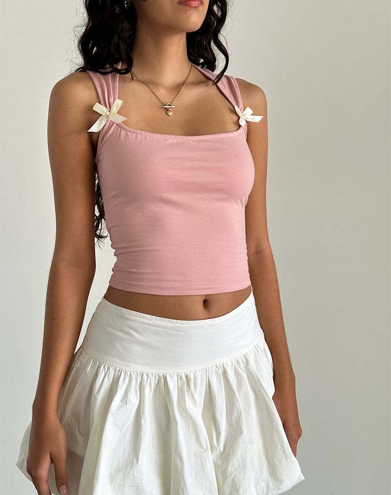 Jiniso Crop Top in Pink Lady mit elfenbeinfarbenen Schleifen