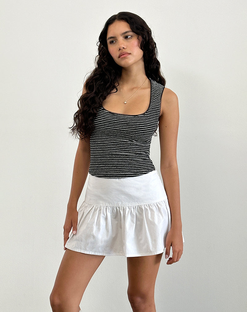 Image of Jinsu Top in Schwarz-Weiß gestreift mit Picot-Besatz