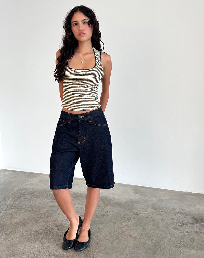 Image of Jinsu Top in Schwarz und Gelb gestreift mit Picot-Besatz