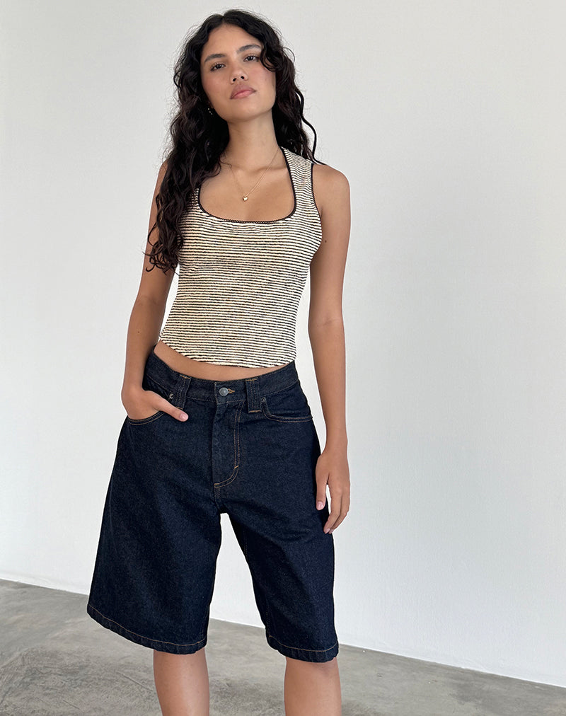 Image of Jinsu Top in Schwarz und Gelb gestreift mit Picot-Besatz