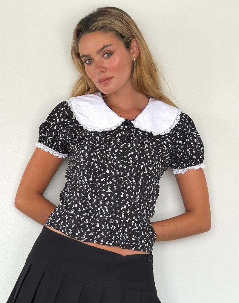 Jisoya Bluse in Schwarz Ditsy Romance