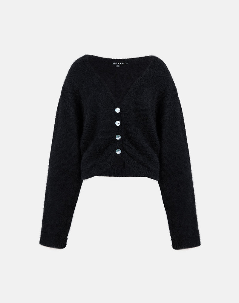 Image of Jiyo Geraffte Strickjacke aus Strick Schwarz
