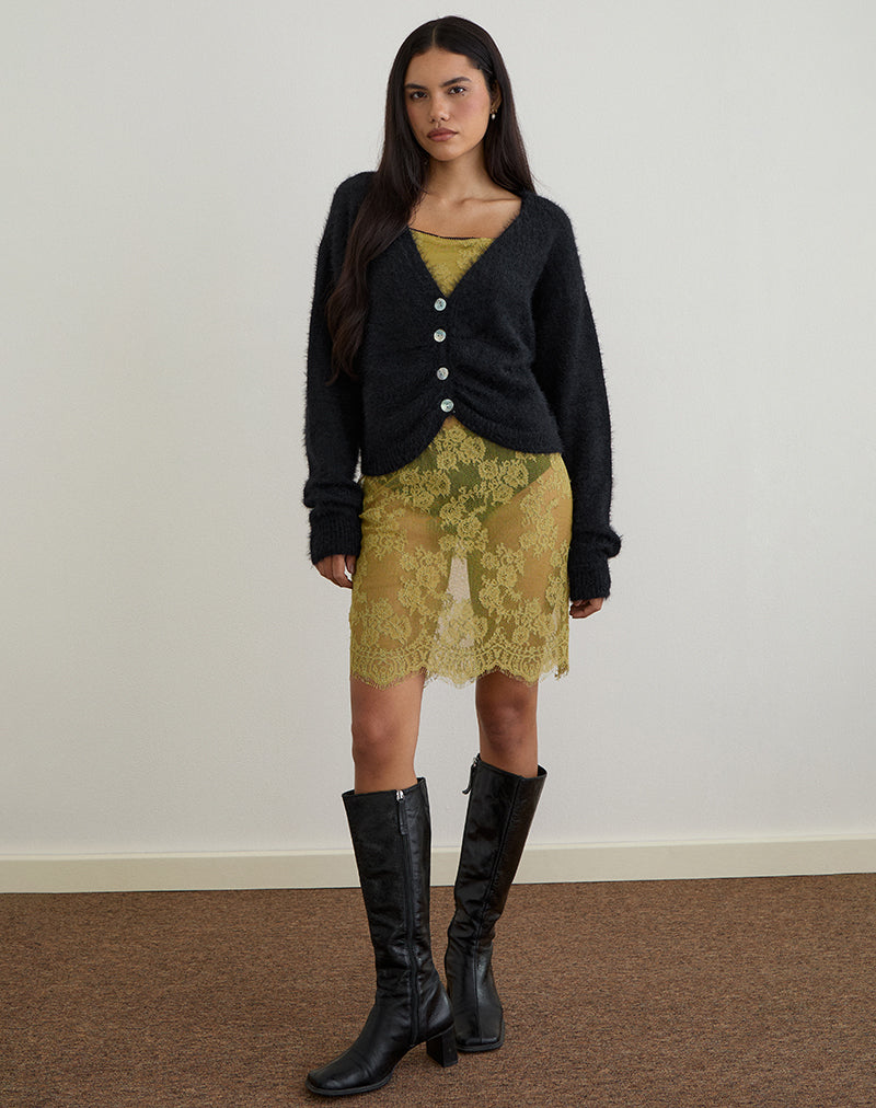 Jiyo Geraffte Strickjacke aus Strick Schwarz