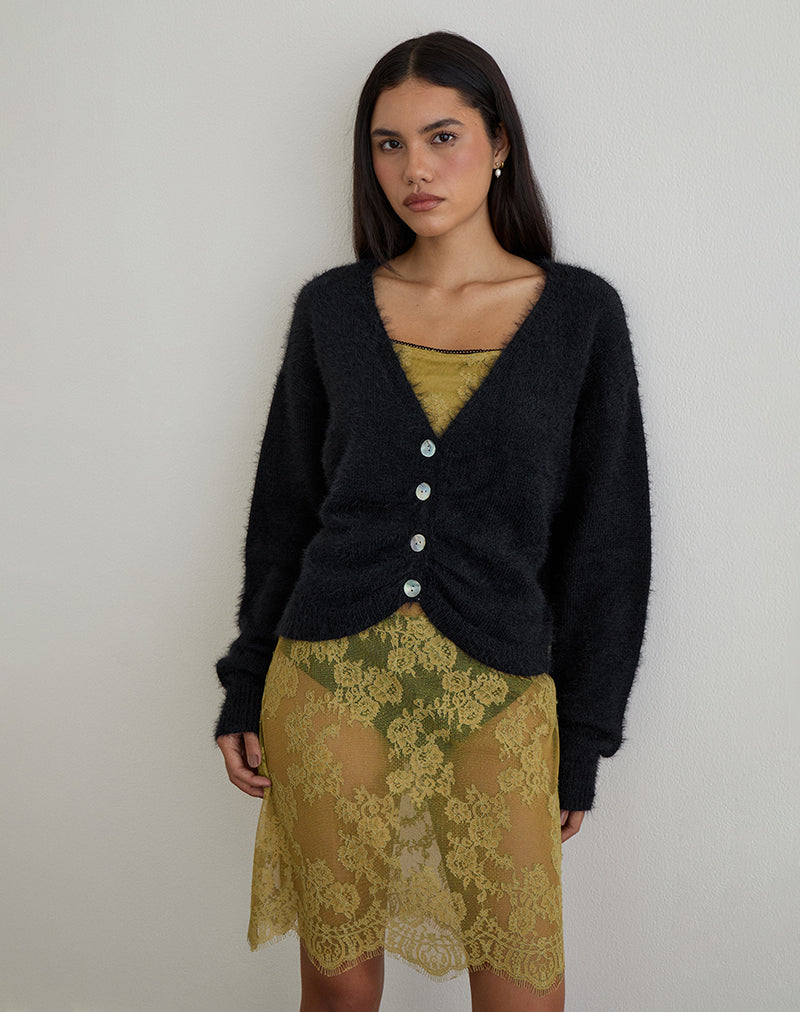 Image of Jiyo Geraffte Strickjacke aus Strick Schwarz