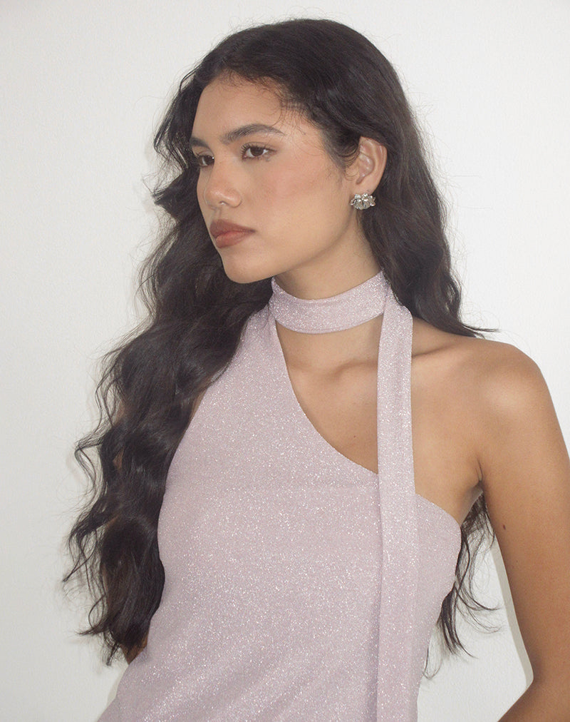 Image of Joanka Kleid mit Krawattenausschnitt aus schimmerndem Lurex Pink