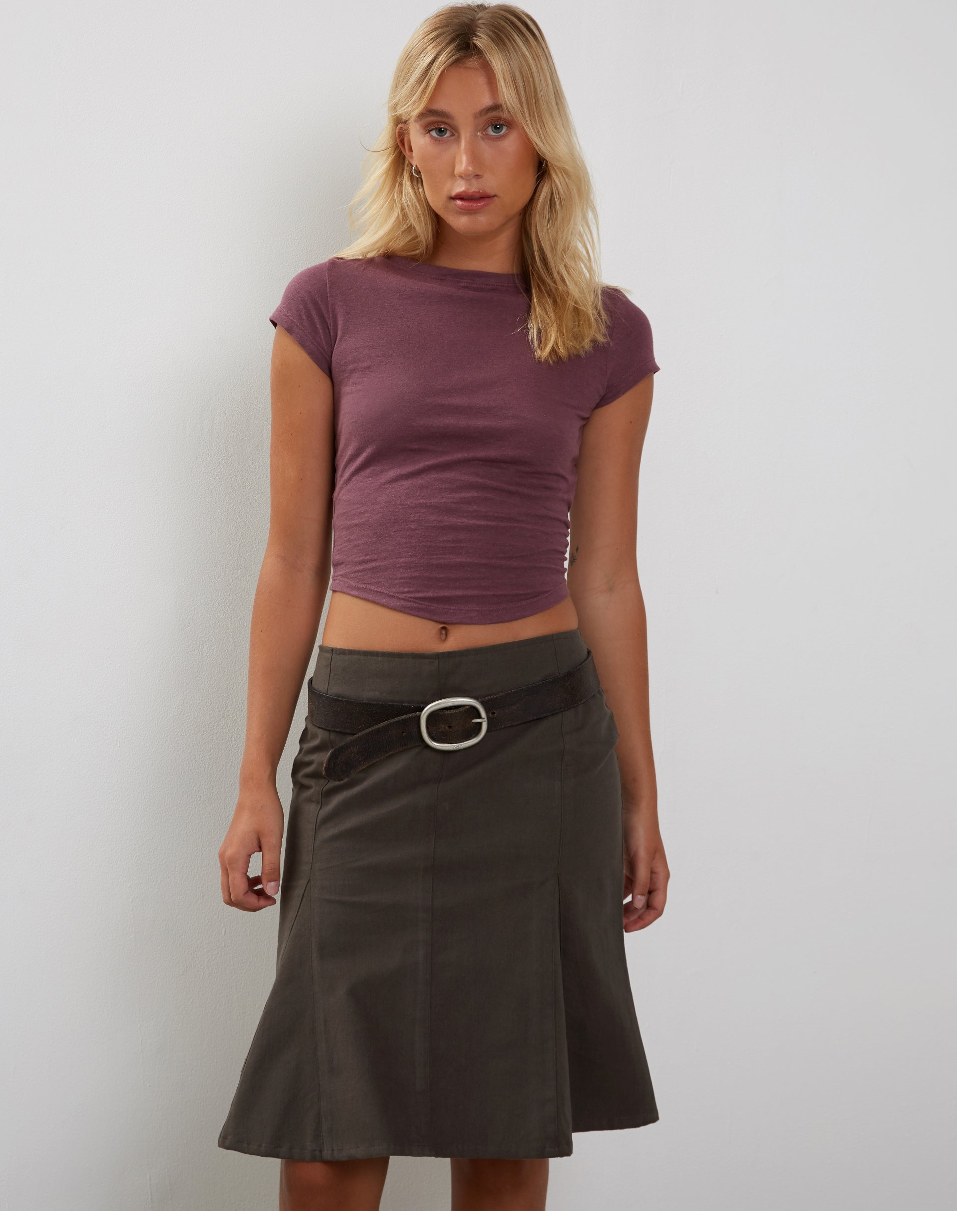 Bild von Jojes Dipped Hem Tee in Baumwolle Hanf Mauve