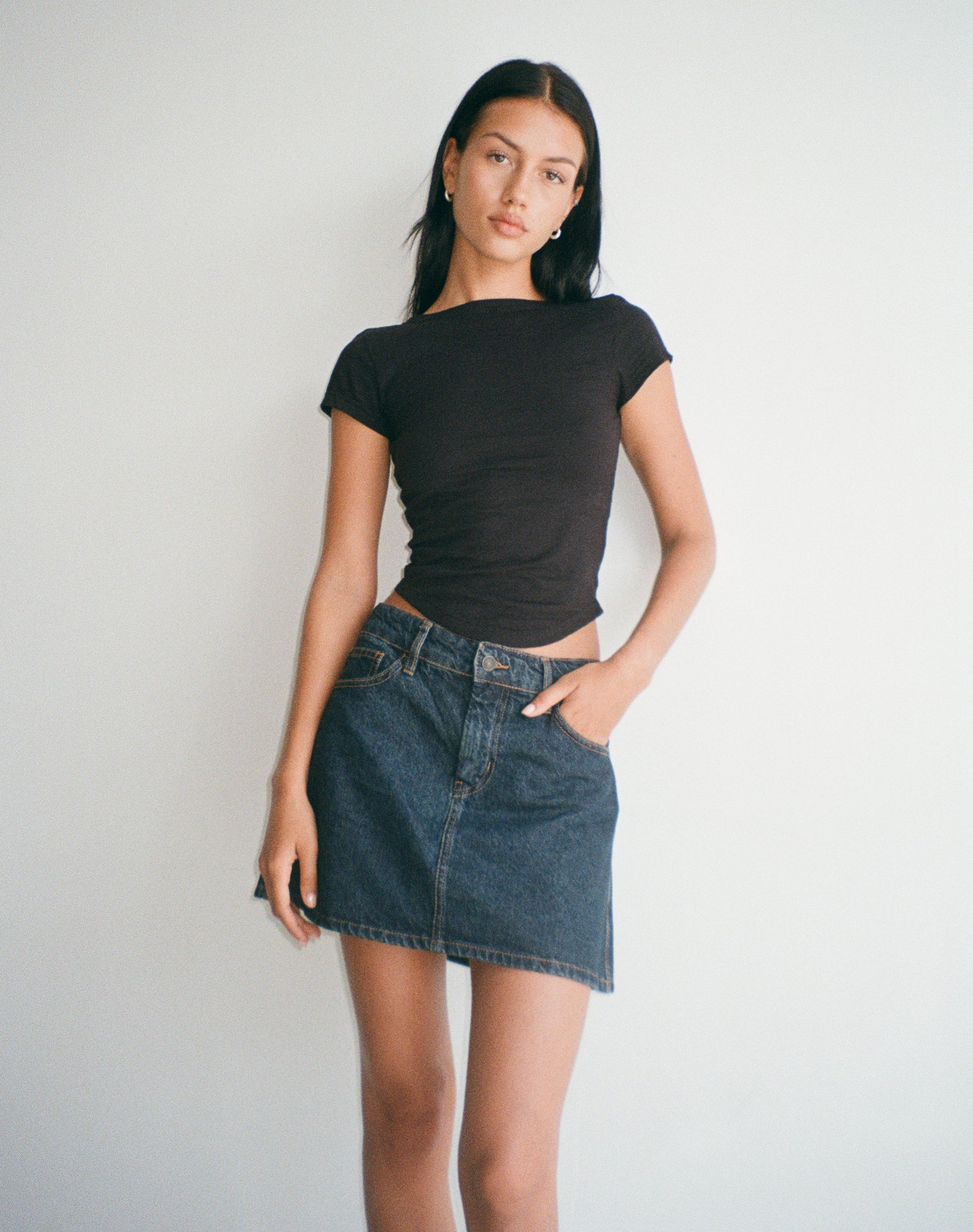 Bild von Mini-Rock in A-Linie aus Denim Indigo