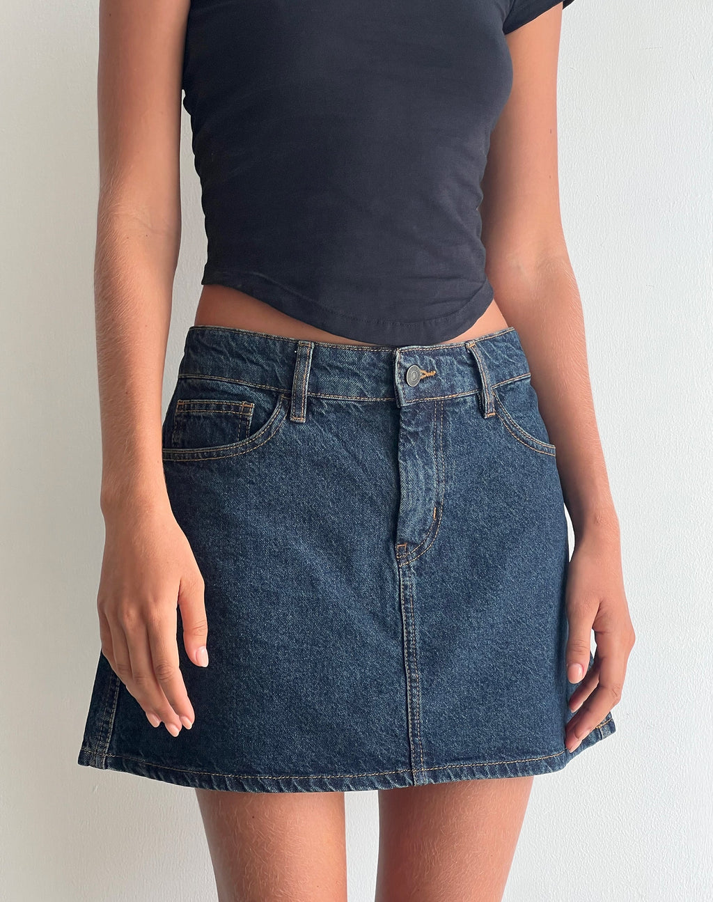 Mini-Rock in A-Linie aus Denim Indigo