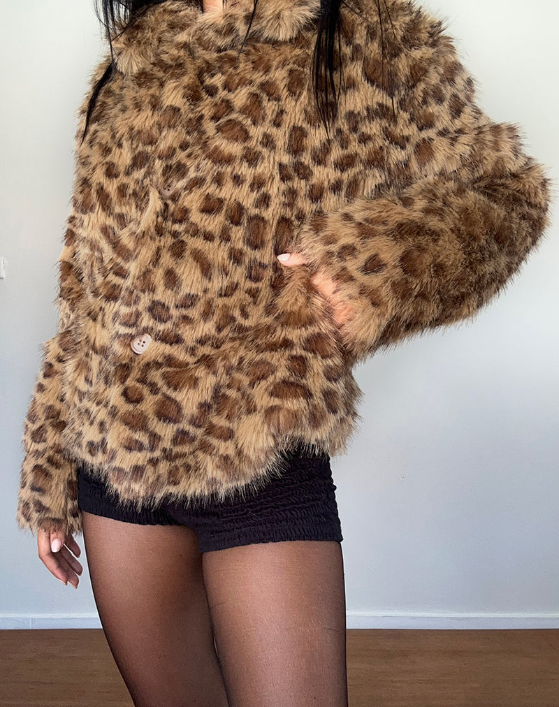 Bild von Joji Crop Kunstpelz Jacke in Braun Leopard