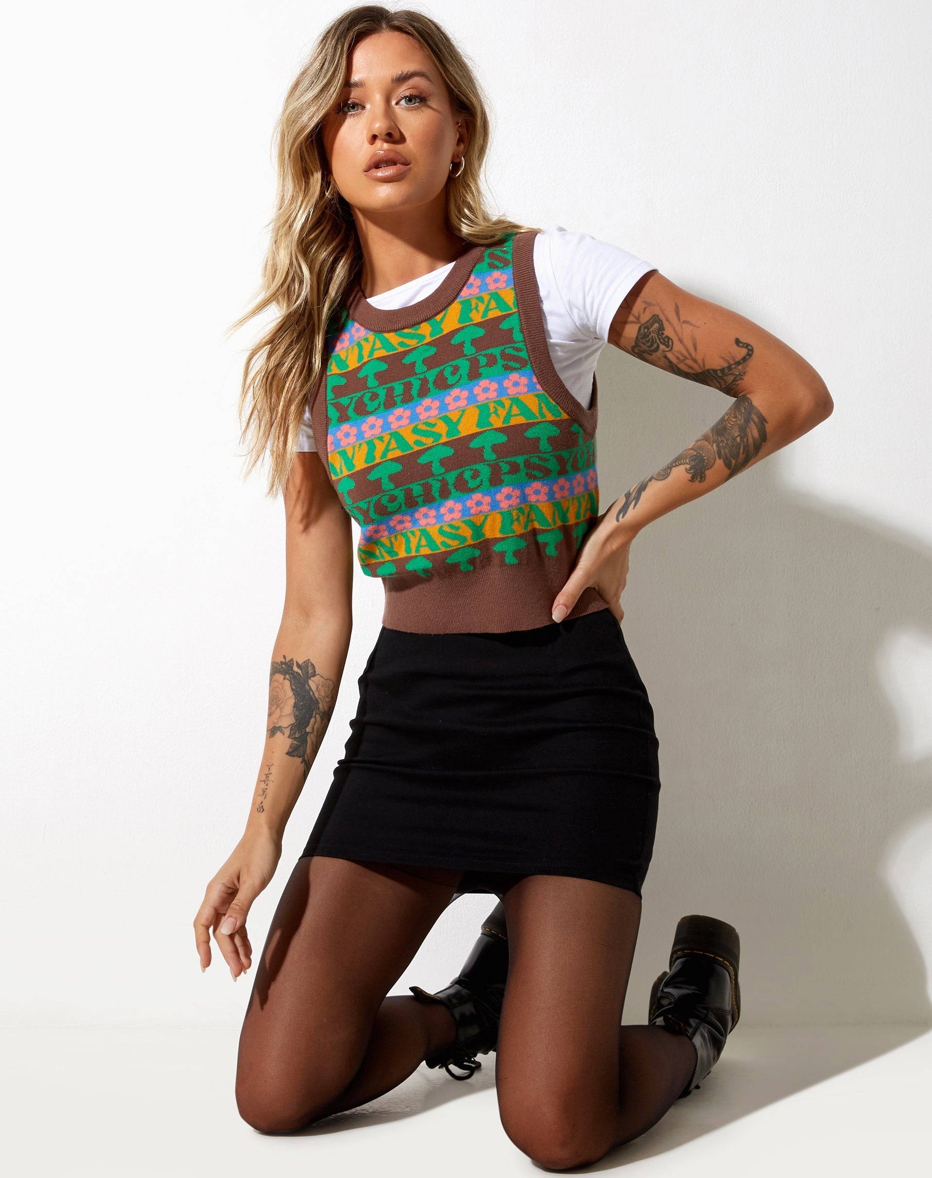 Bild von Joker Vest Top in Knit Fairisle Mix Braun