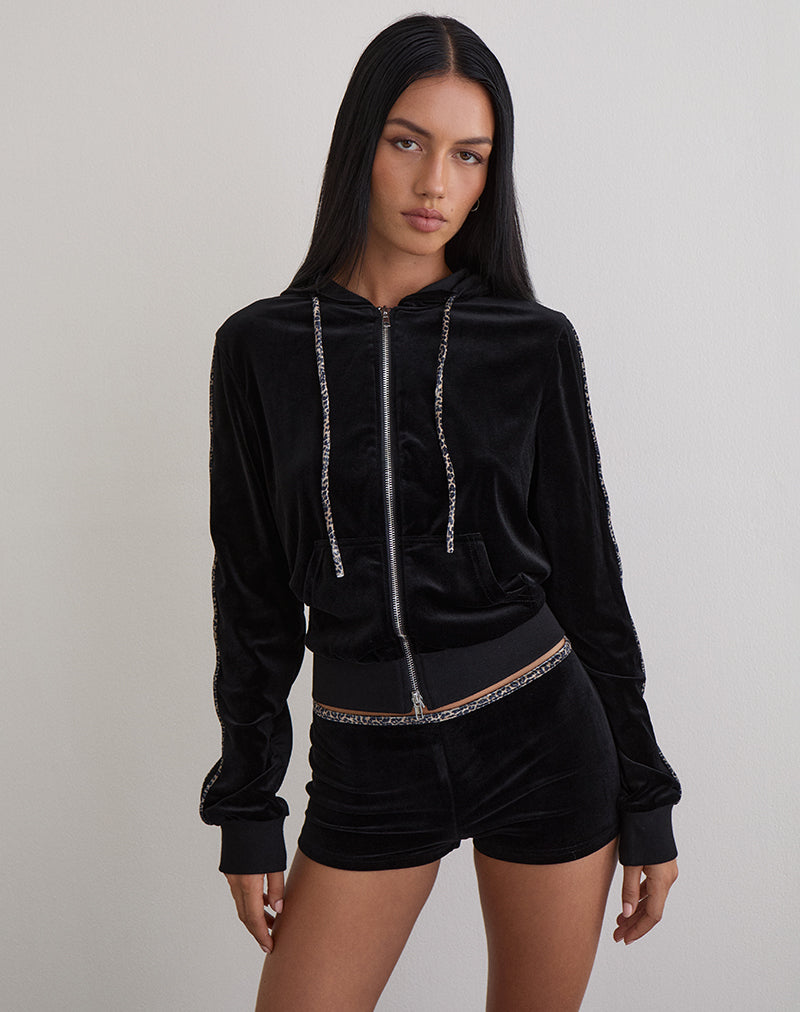 Image of Jona Hoodie in Schwarz mit Leopardenmuster