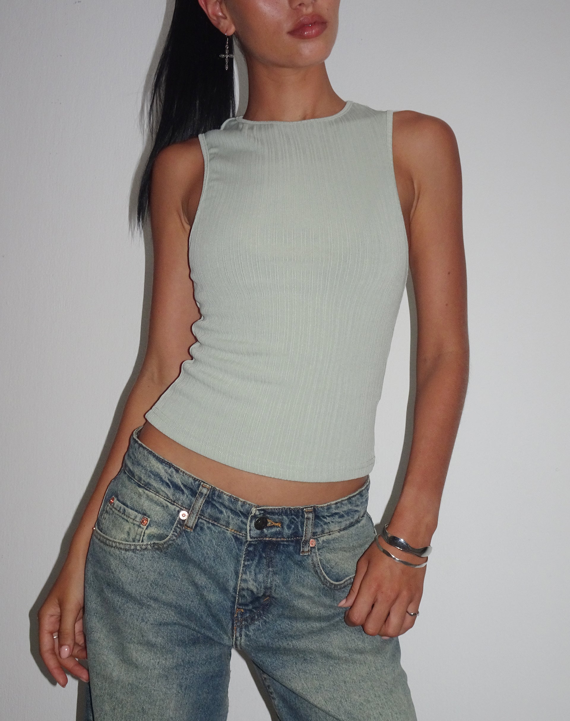 Image of Jordin Hochgeschlossenes Jersey-Top aus geripptem Mint