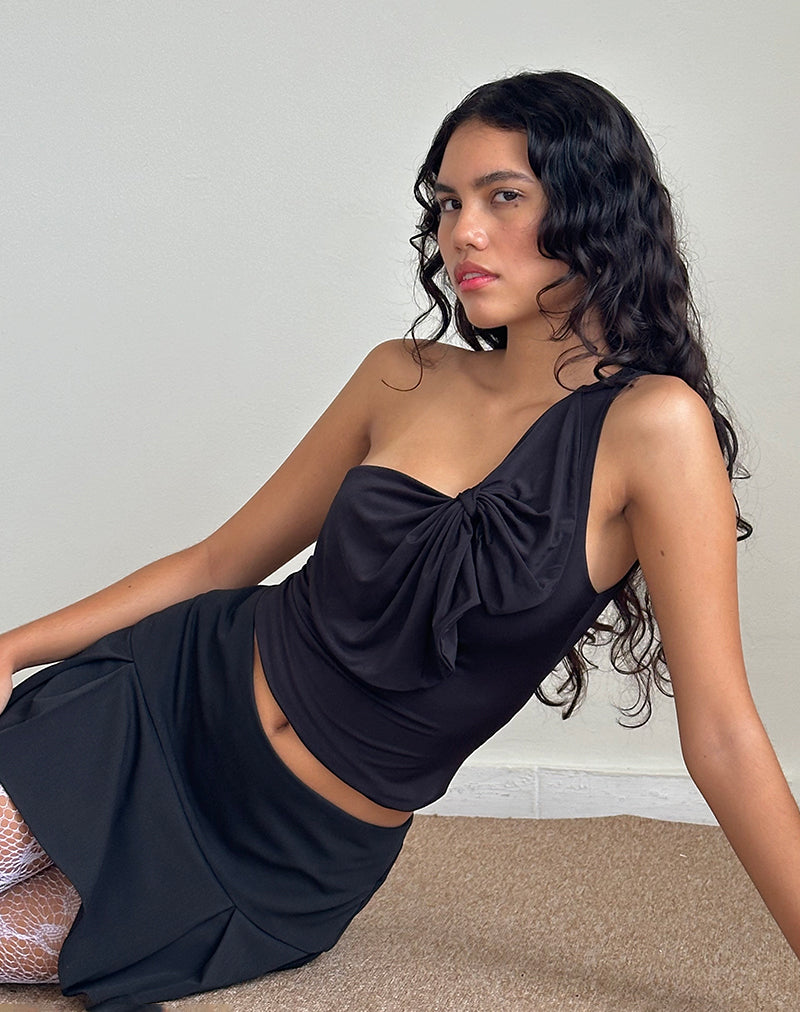 Bild von Jovie One Shoulder Slinky Bow Top in Schwarz