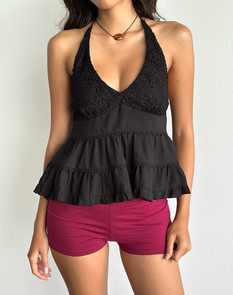 Bild von Juanita Rüschenhalsband-Top in Schwarz