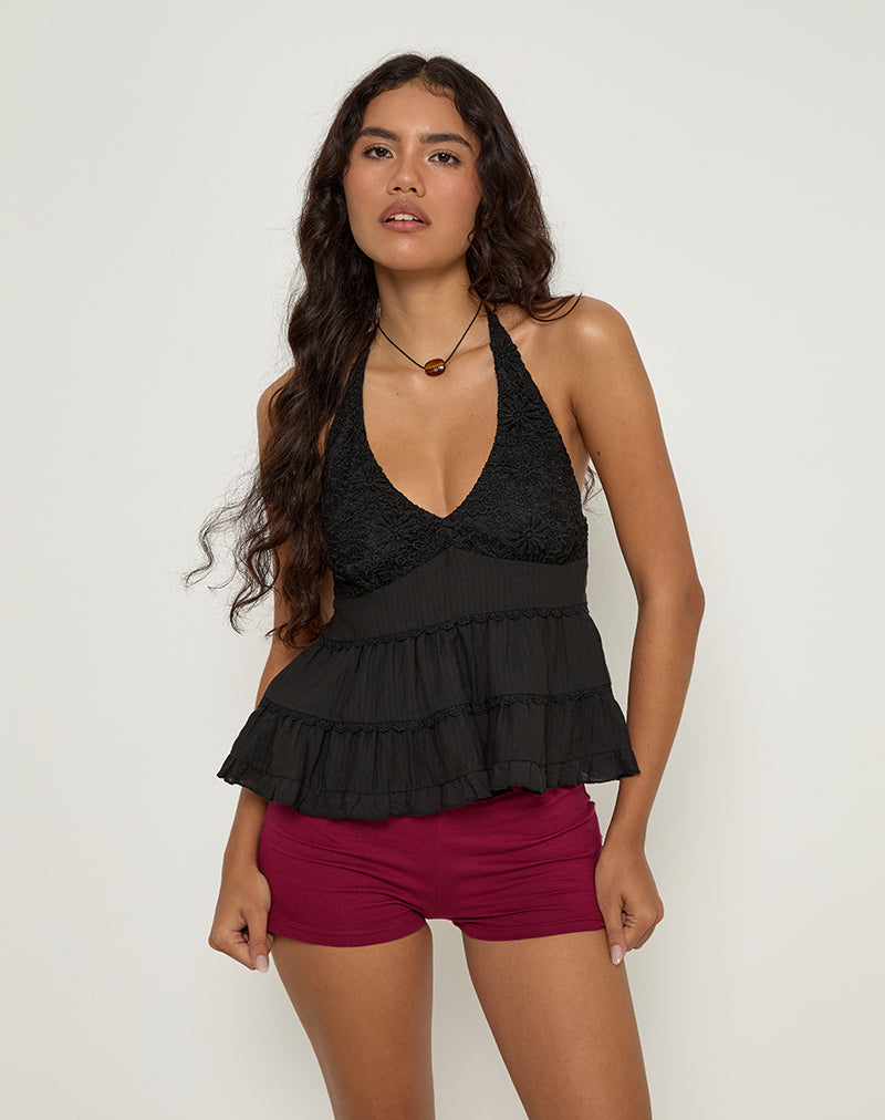 Bild von Juanita Rüschenhalsband-Top in Schwarz