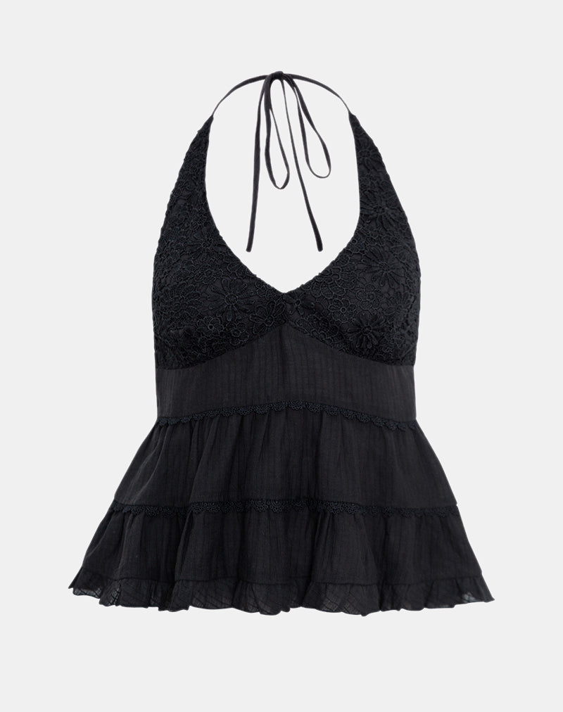 Bild von Juanita Rüschenhalsband-Top in Schwarz