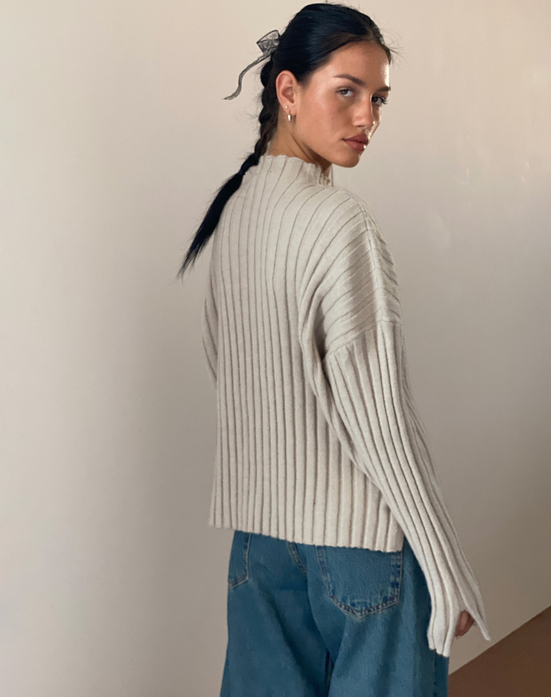 Image of Judah Übergroßer Pullover mit klobigem Rippenstrick in Ecru