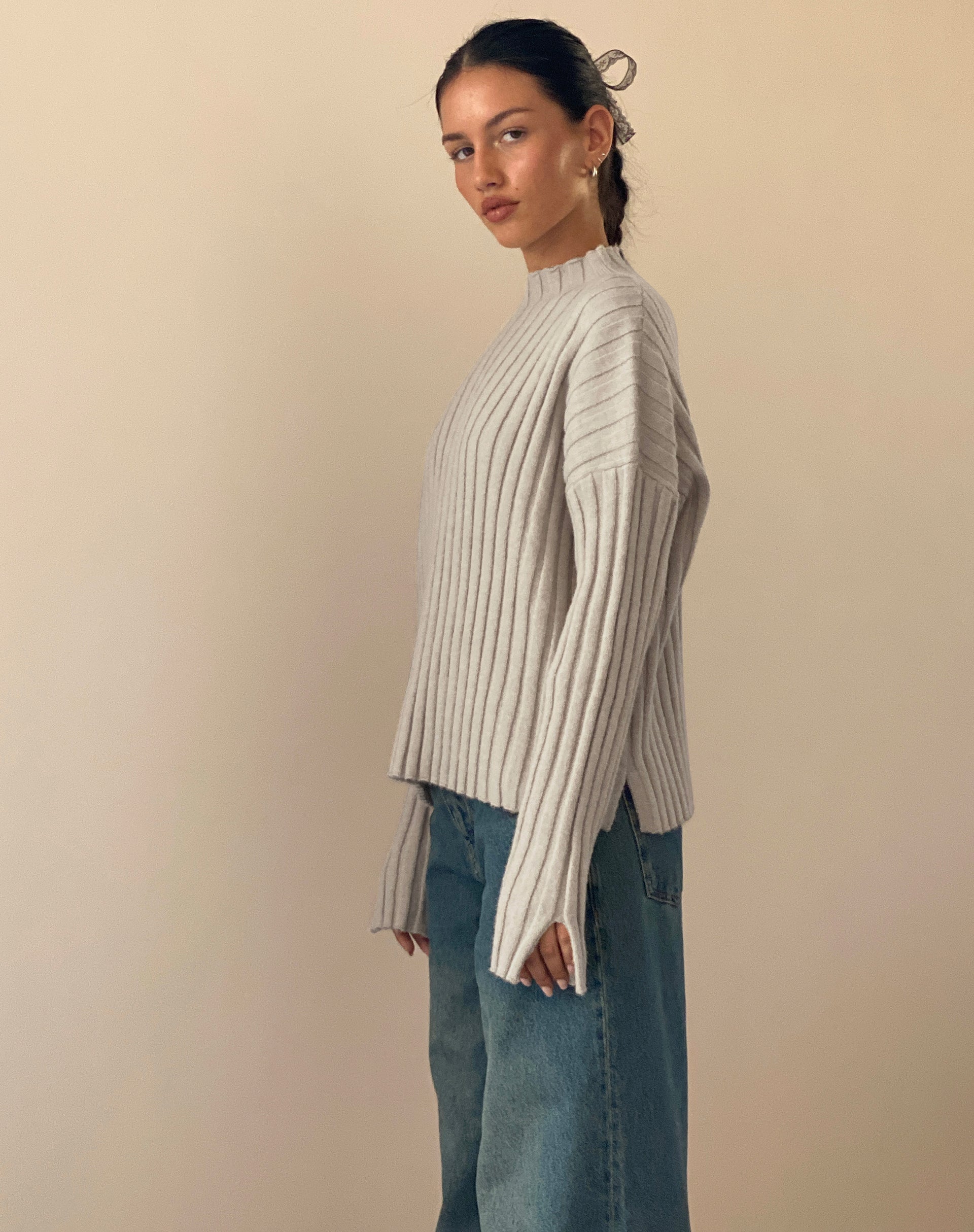 Image of Judah Übergroßer Pullover mit klobigem Rippenstrick in Ecru