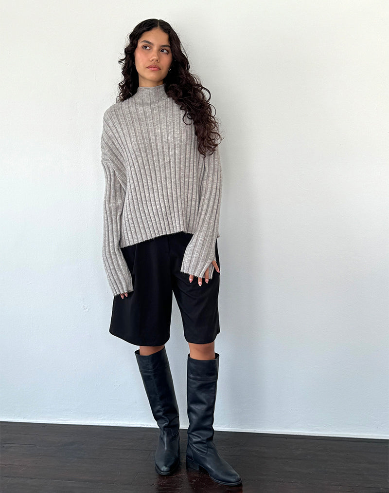 Image of Judah Übergroßer Pullover aus klobigem Rippenstrick in Hellgrau