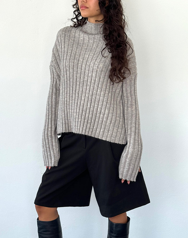 Image of Judah Übergroßer Pullover aus klobigem Rippenstrick in Hellgrau