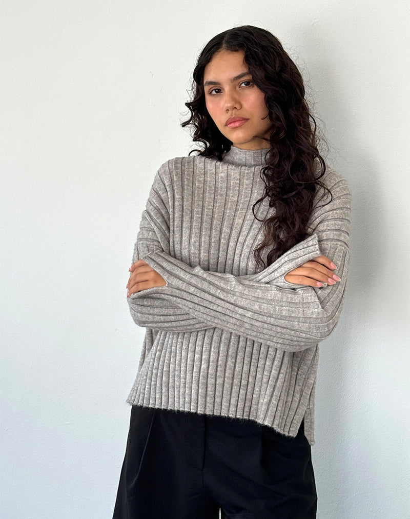 Image of Judah Übergroßer Pullover aus klobigem Rippenstrick in Hellgrau
