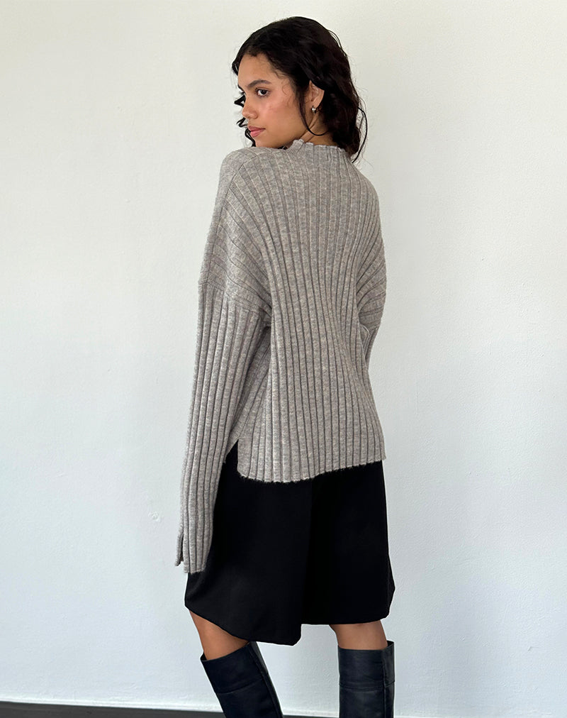 Image of Judah Übergroßer Pullover aus klobigem Rippenstrick in Hellgrau