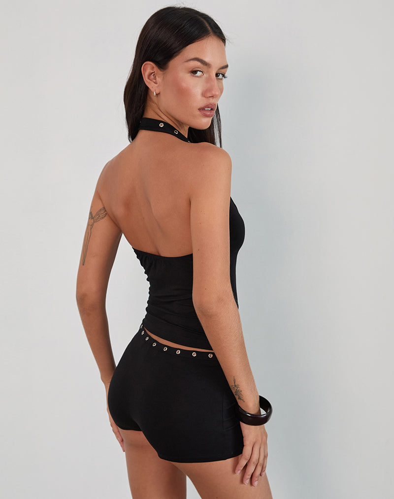 Image of Jugo Neckholder-Top in Schwarz mit Ösen