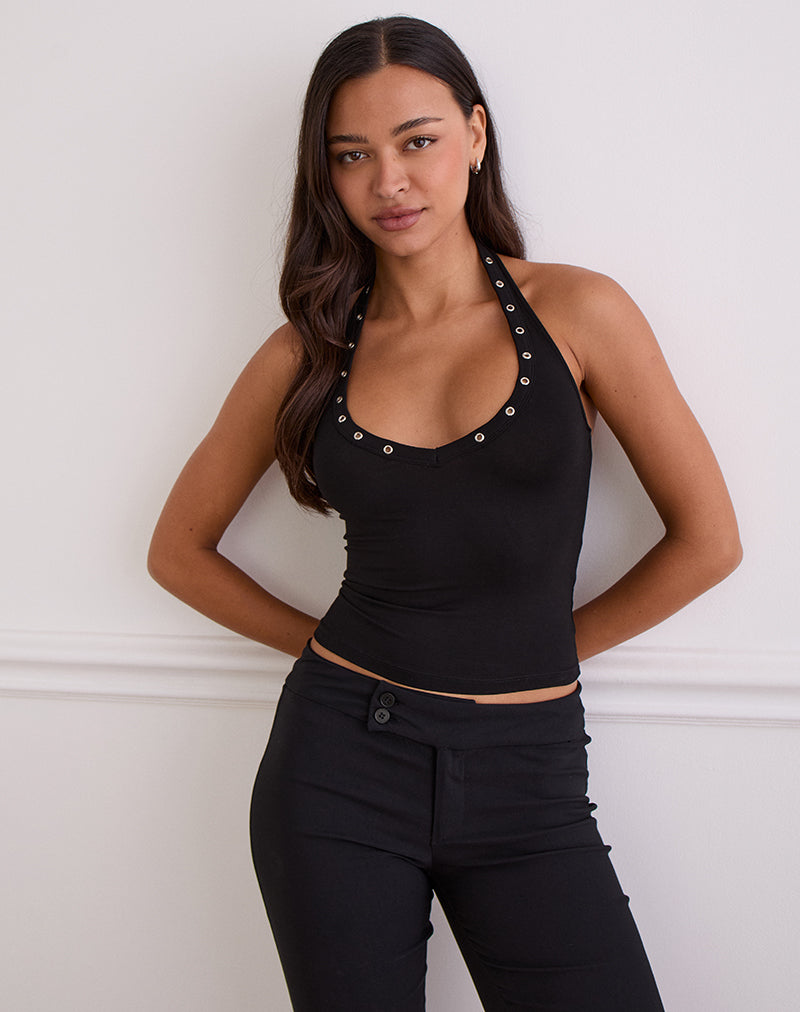 Jugo Neckholder-Top in Schwarz mit Ösen
