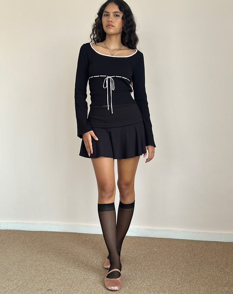 Image of Juhye Gestricktes Top in Schwarz mit Rosa