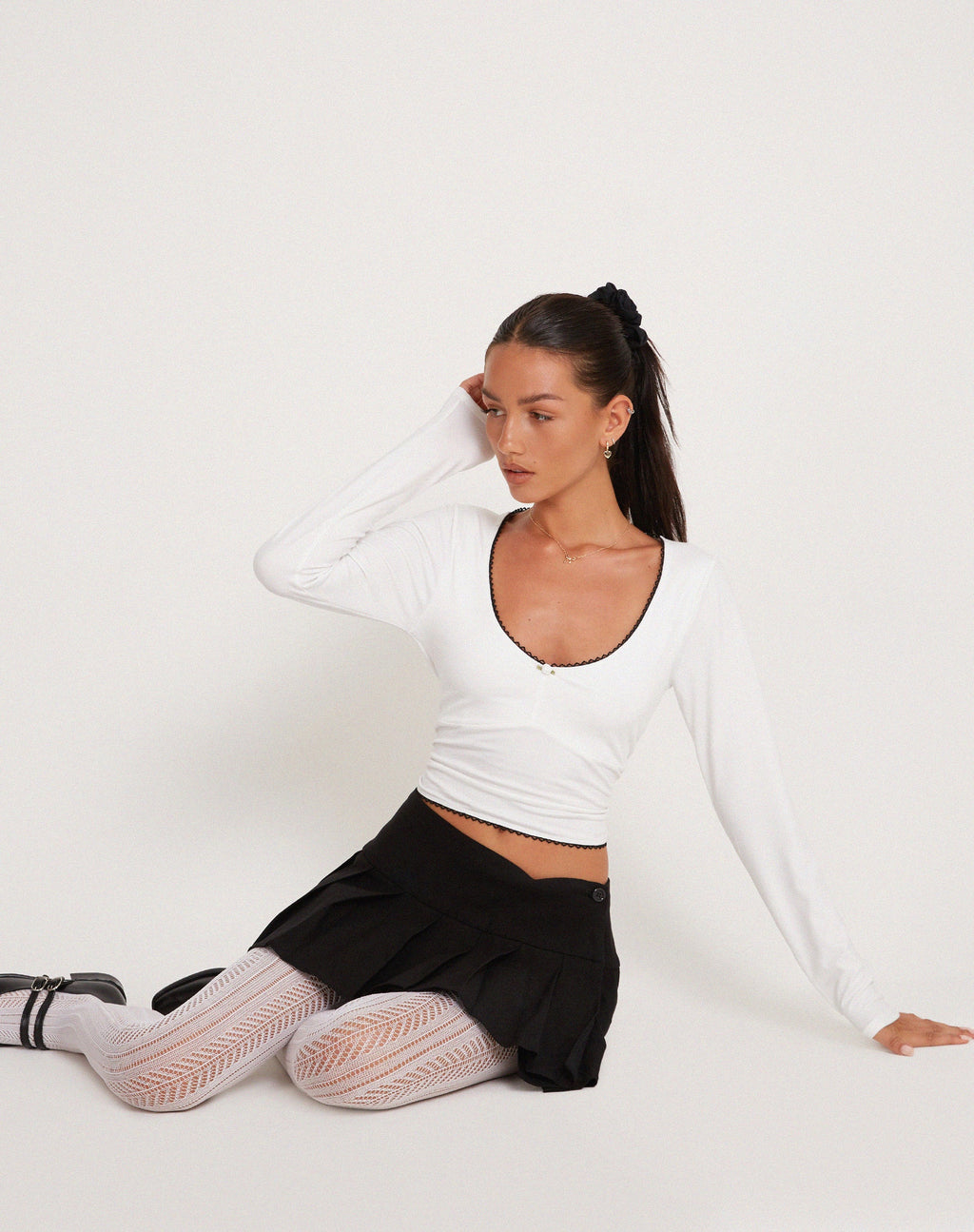 Junie Ballet Langärmliges Oberteil aus Jersey Weiß