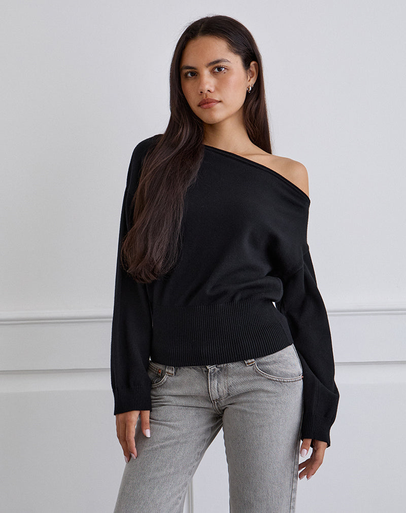 Jalira Asymmetrischer Cinch-Pullover in Schwarz gestreift