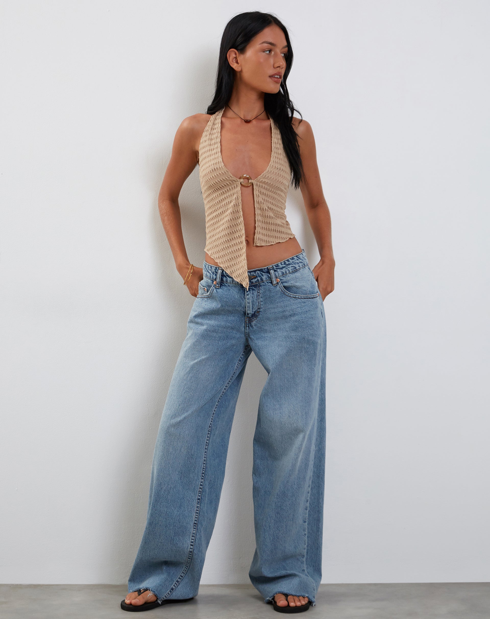 Image of Kacie Waffelstrick Neckholder Butterfly Top in Hafer