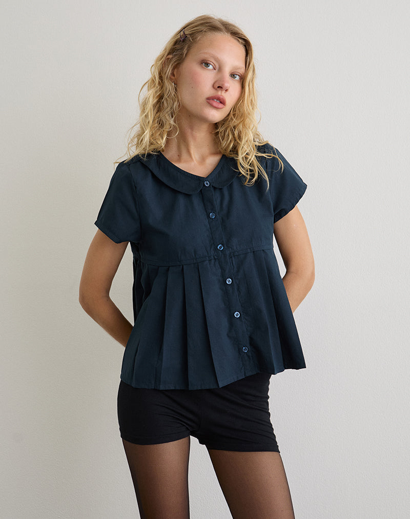 Image of Kaelis Faltenbluse aus Popeline Dunkelmarine