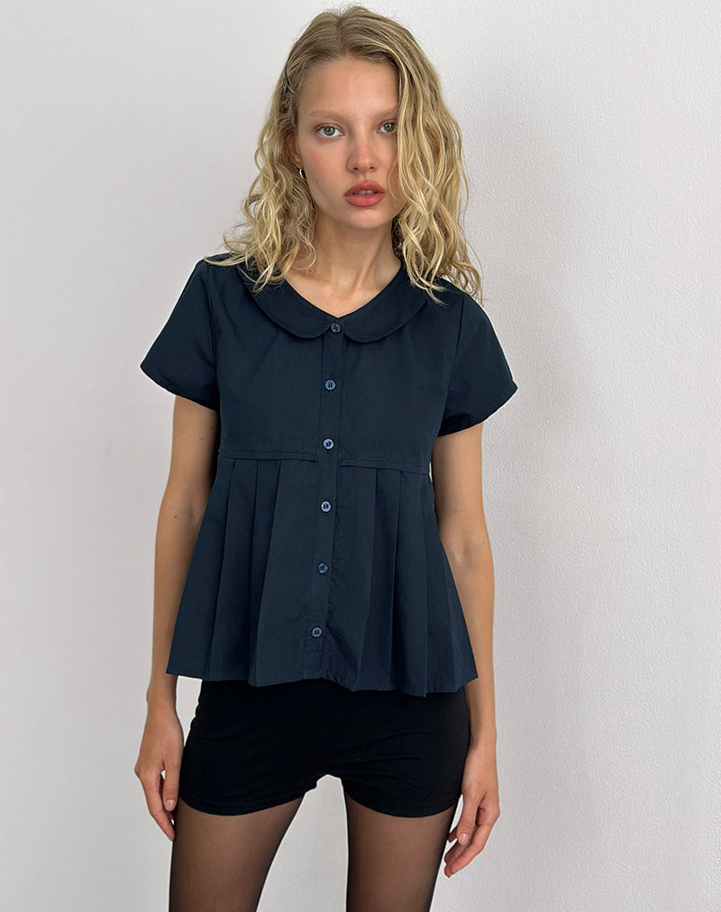 Image of Kaelis Faltenbluse aus Popeline Dunkelmarine