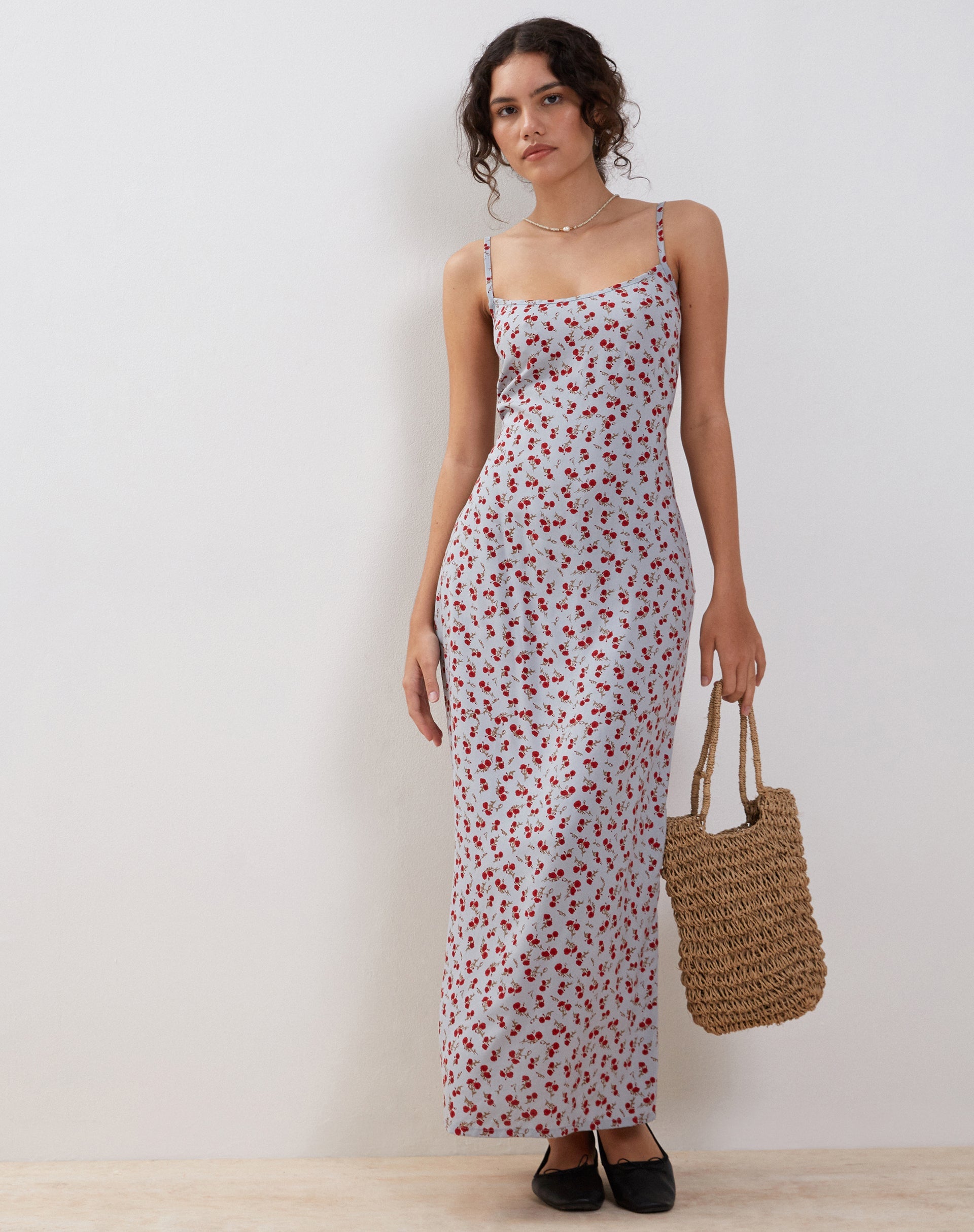 Image of Kafka Maxi Slip Kleid in Blau Floral Ditsy