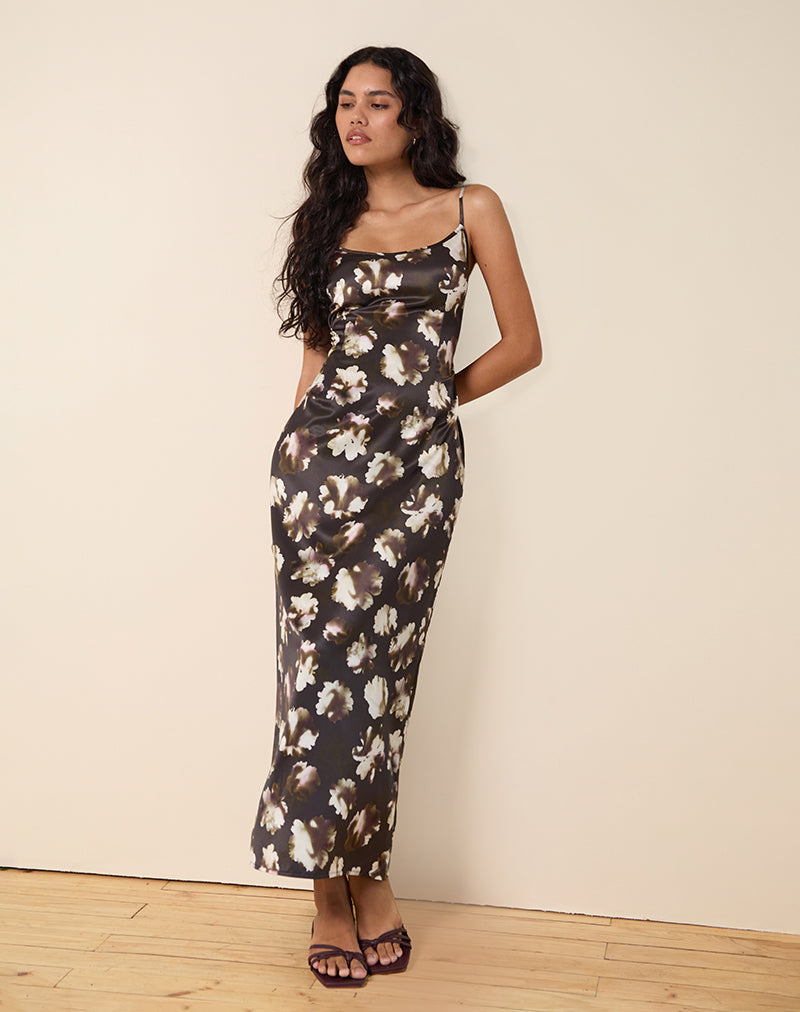 Kafka Maxikleid mit braunem Blumendruck