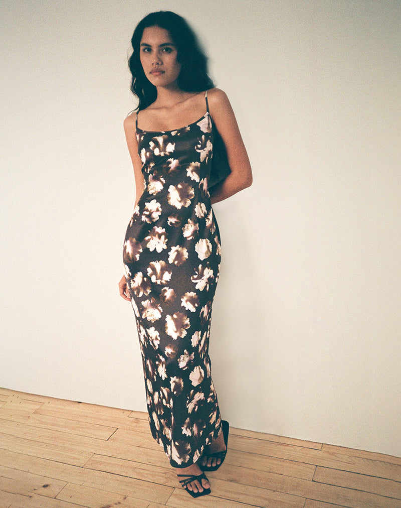 Kafka Maxikleid mit braunem Blumendruck